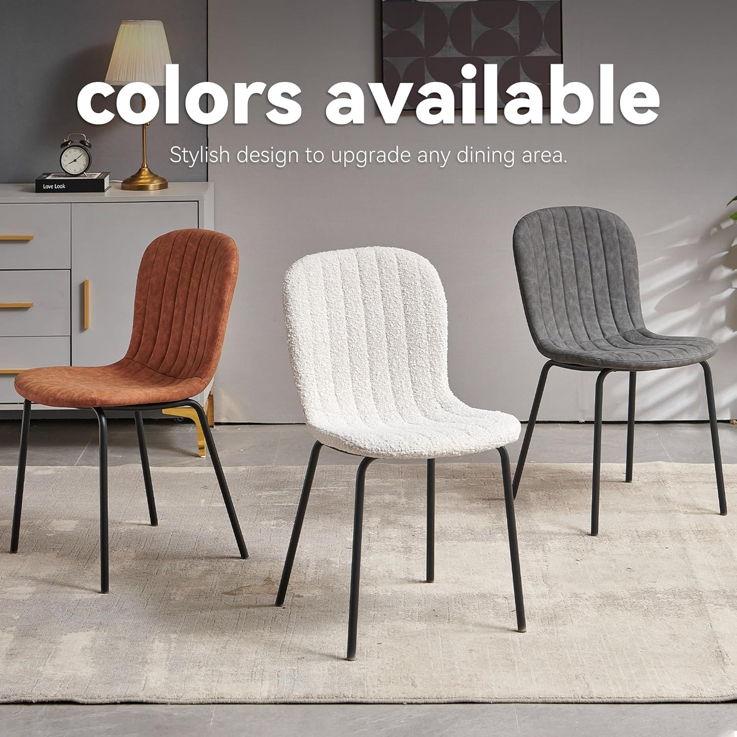 Small Dining Chairs Set of 6, Modern Mid Century Faux Leather Dining Room Chairs with Black Metal Legs, Kitchen Home Living Room Restaurant Apartment, Space-Saving, Brown