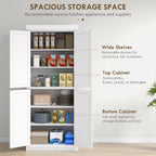 HOMCOM 72.5" Tall Kitchen Pantry Cabinet, Freestanding Modern Farmhouse Kitchen Storage Cabinet with 4 Doors and 2 Adjustable Shelves for Dining Room, White