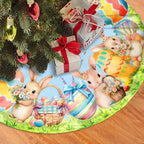 Easter Bunny Eggs Tree Skirt 36 Inch Rabbit Christmas Tree Skirt Xmas Ornaments for Holiday Party Decorations Indoor Outdoor