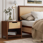 LuxenHome Nightstand with Drawer Storage, 19" Wood End Tables with Rope Front, Boho Bedside Table for Bedroom Living Room Small Sofa Couch Table for Small Space Home Office