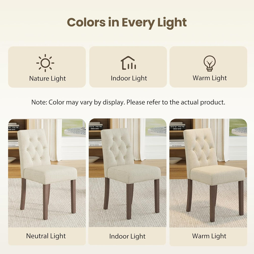 Upholstered Dining Chairs Set of 6 - Modern Parsons Kitchen & Dining Room Chair with Diamond Tufted Back, Solid Wooden Legs for Apartment, Café, Vanity