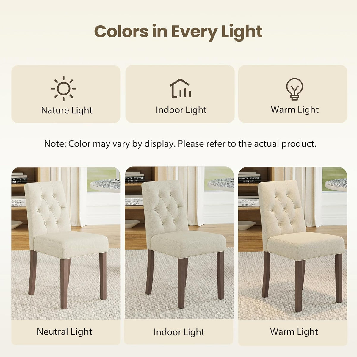 Upholstered Dining Chairs Set of 6 - Modern Parsons Kitchen & Dining Room Chair with Diamond Tufted Back, Solid Wooden Legs for Apartment, Café, Vanity