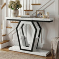 senlin Sofa Table 47.3 Inch Narrow Console Table with Openwork Frame, Industrial Entryway Table for Hallway, Rustic Wood and Metal, Adjustable Leg Pads, Easy Assembly（White Marble Texture）