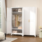 Polup 71" Metal Armoire Wardrobe Closet with Doors and Adjustable Shelves | Tall Freestanding Wardrobe Cabinet for Clothes, Heavy Duty, Hanging Rod, Bedroom, Office, School, Employee, Garage, White
