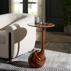 SAFAVIEH Home Collection - Irachi Solid Wood Accent Table with Sculptural Round Base in Walnut Finish, Modern Side Table, Fully Assembled (ACC3227A)
