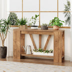 Tohomeor Console Table for Entryway, 47 Inches Narrow Sofa Table Behind The Couch, Farmhouse Wood Entry Table with Storage Shelves for Hallway Foyer Living Room, Rustic Wood Grain
