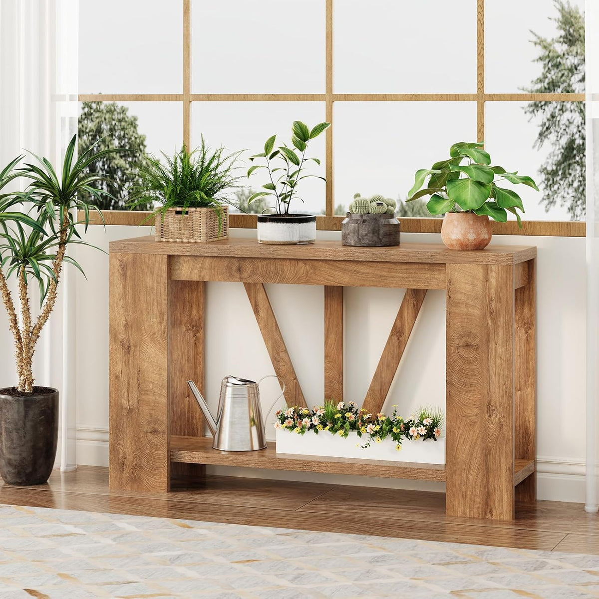 Tohomeor Console Table for Entryway, 47 Inches Narrow Sofa Table Behind The Couch, Farmhouse Wood Entry Table with Storage Shelves for Hallway Foyer Living Room, Rustic Wood Grain