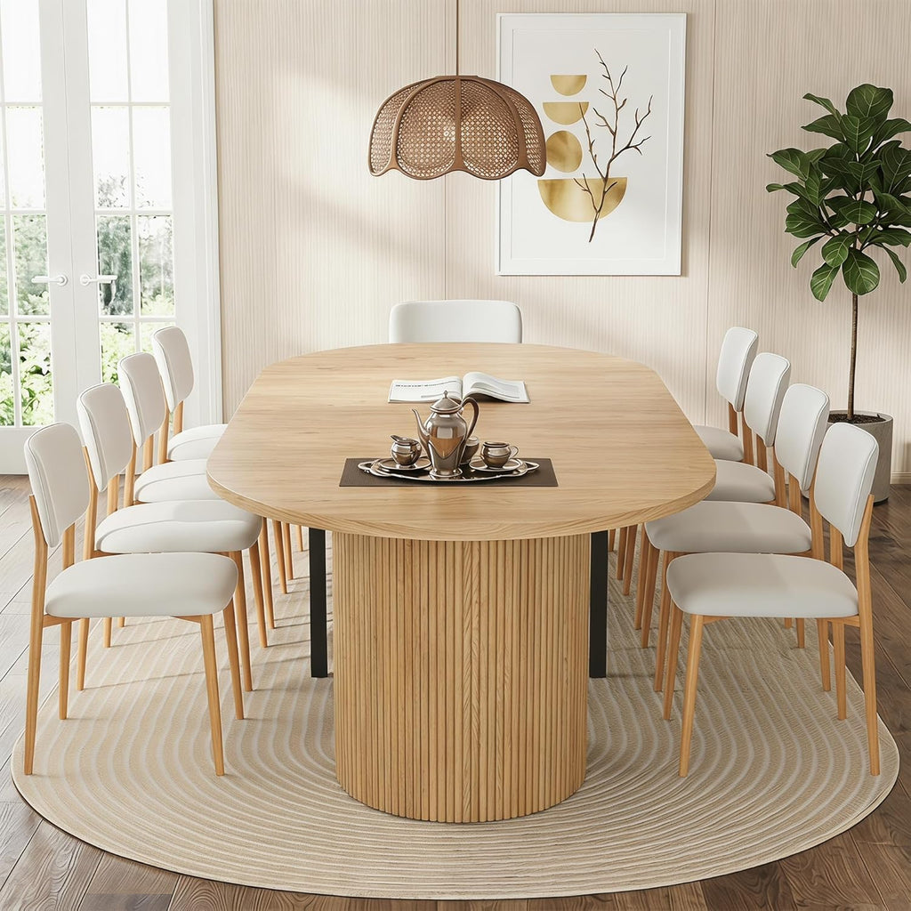weselon 42"-105" Extendable Dining Table for 4-12, Expandable Oval Dining Room Table with Fluted Pedestal Base & Reinforced Metal Support Leg, Large Modern Kitchen Table for Dining Room (Natural)