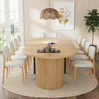 weselon 42"-105" Extendable Dining Table for 4-12, Expandable Oval Dining Room Table with Fluted Pedestal Base & Reinforced Metal Support Leg, Large Modern Kitchen Table for Dining Room (Natural)