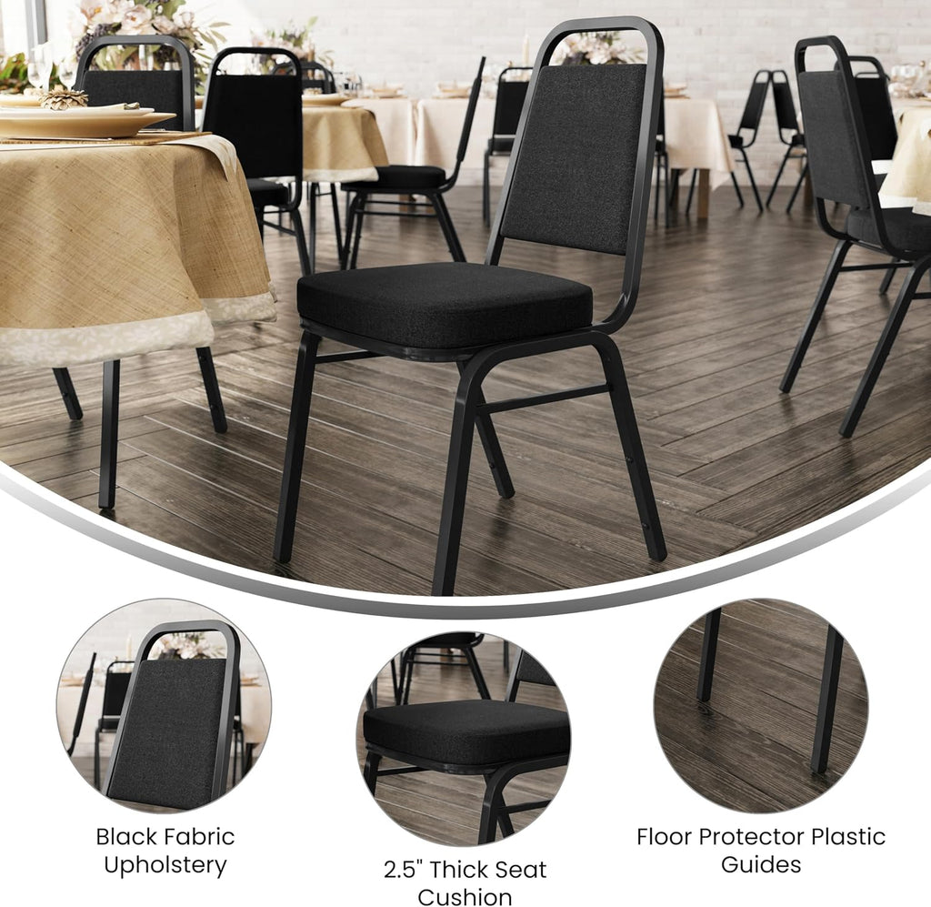 Flash Furniture Hercules Series Trapezoidal Back Stacking Banquet Chair with 2.5" Thick Seat in Black Fabric - Black Frame