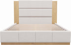 GDFStudio Queen Size Upholstered Platform Bed Frame with Extended Wood Headboard, 49'' Tall High Headboard Modern Bed Frame, Wood Plinth Base, No Box Spring Needed, Easy Assembly, White Boucle