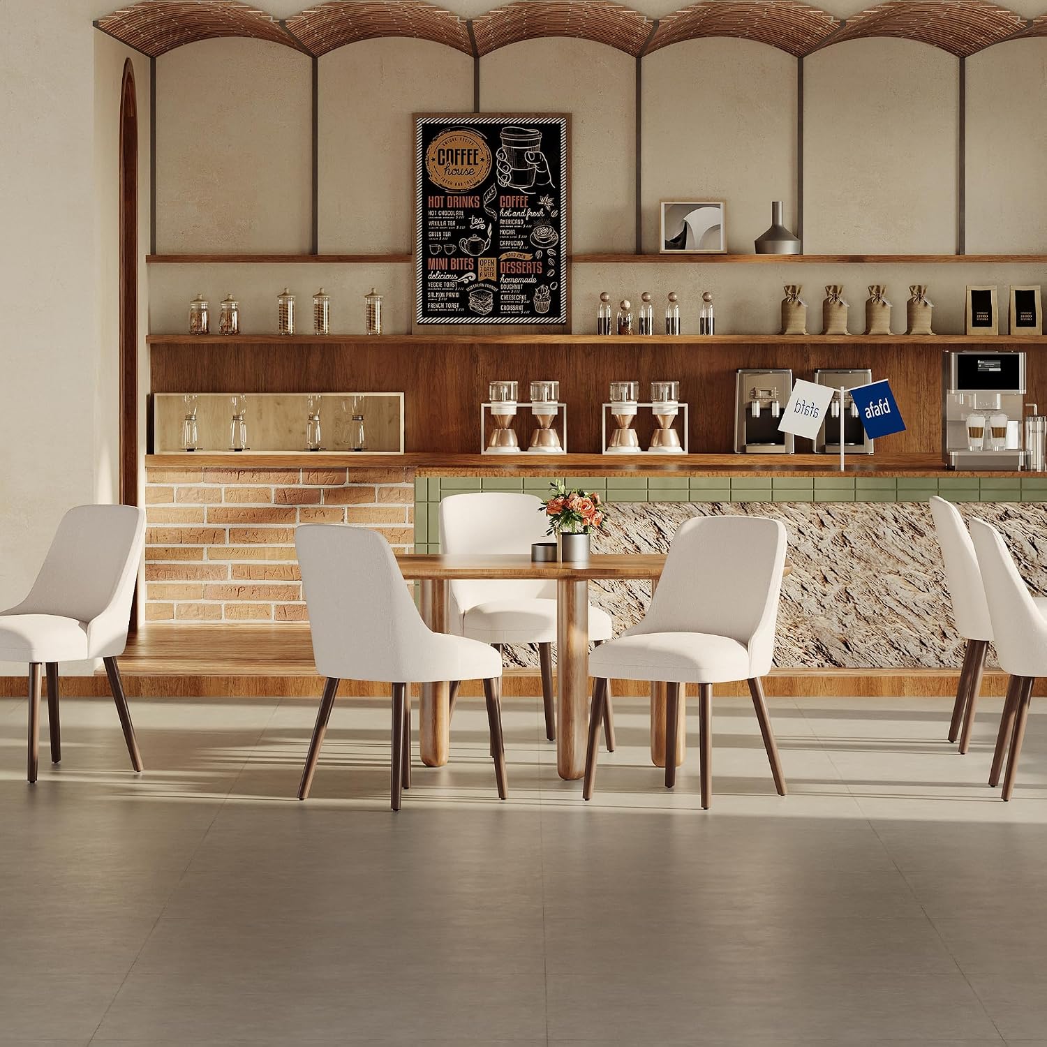 MALOL Upholstered Dining Chairs Set of 4, High-Back Dining Room Chair with Wood Legs, Padded Kitchen Chairs for Dining Room/Restaurant/Cafe, Beige