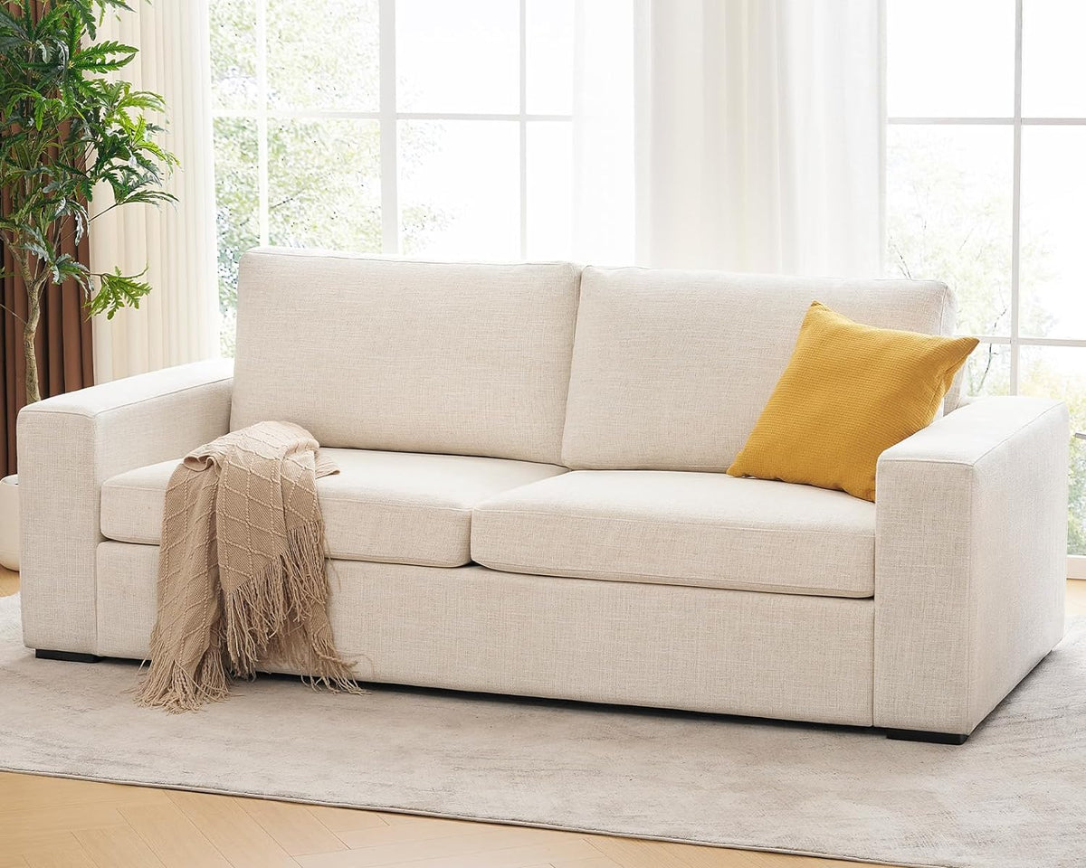 ELUCHANG Oversized 85'' Couches for Living Room, Modern 3-Seater Cloud Couch with Removable Cover, Wide Armrest, Thick Spring Cushions, Comfy Deep Sofa for Apartment, Office, Small Space, Linen Beige