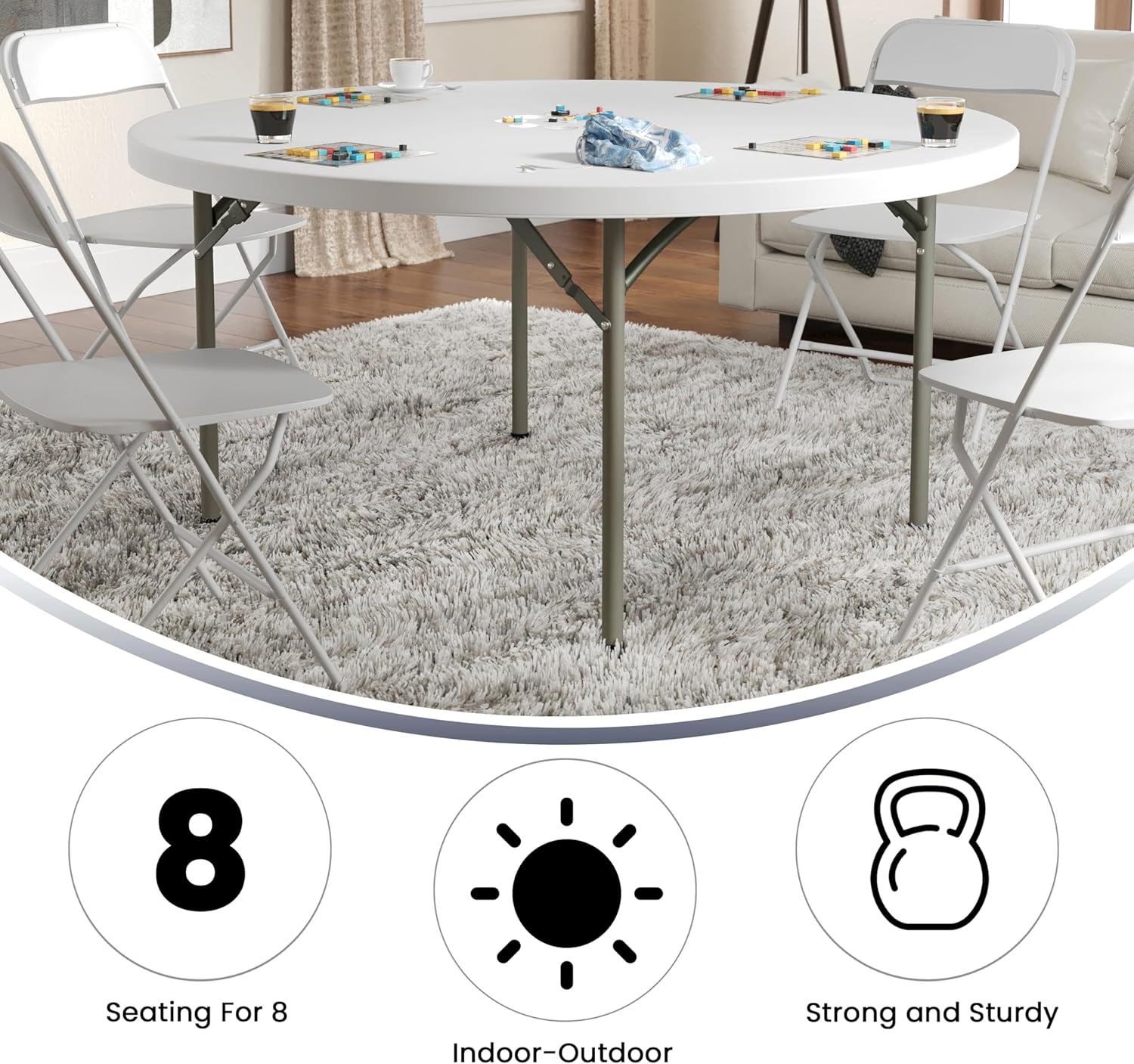 Flash Furniture 5' Round All-Occasion Plastic Folding Event Table for Parties and Trade Shows, Folding Banquet Table for Indoor/Outdoor Events, White