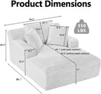 HRVEOCEI 67" Chaise Lounge Indoor, Oversized Chaise Lounge Chair with 3 Comfy Pillows for Living Room Bedroom, Wide Arms Corduroy Fabric High-Density Foam No Assembly Required (White)
