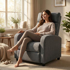 Furnimart Small Manual Recliner Chair for Compact Spaces, Overstuffed Chenille, Chunky Cushion, Comfortable Single Sofa Recliner for Adults, Ideal for Living Room, Bedroom, Home Theater, Gray