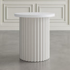 Jofran Round End Table with Fluted Pedestal Base, Mid-Century Modern Side Table for Living Room Bedroom, Accent Table, White