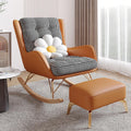 Oversized Rocking Chair with Cushion, Modern Accent Rocking Chair with PU and Solid Wood Legs, Rocking Chairs with Ottoman, Honeycomb Three-Dimensional Backrest for Bedroom, Living Room(Black)