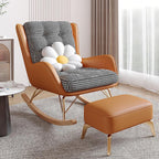 Oversized Rocking Chair with Cushion, Modern Accent Rocking Chair with PU and Solid Wood Legs, Rocking Chairs with Ottoman, Honeycomb Three-Dimensional Backrest for Bedroom, Living Room(Black)