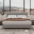 Allewie Queen Size Upholstered Bed Frame Adjustable Headboard, Light Grey