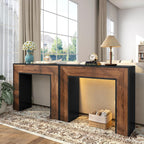 41" Entryway Table with LED Light, Farmhouse Wood Console Table Behind Couch, Rustic Narrow Sofa Table for Living Room, Rustic Wood Entry Table for Entryway, Hallway, Foyer, Black/Walnut