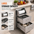 Outdoor Kitchen Drawers, 17" W x 30" H x 21" D Stainless Steel BBQ Drawer with Paper Towel Holder Combo, Flush Mount Triple Access Drawers with Handle for Outdoor Kitchen Island, Patio Grill Station