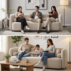 69" Compact Curved Sofa for Small Spaces & Apartments, Japandi Style Boucle Couch, Minimalist 2-Seater Sofa with Solid Wood Frame, Modern Living Room Couch with Pillows