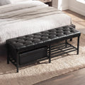 SOFTHION 55.5" End of Bed Bench, Faux Leather Entryway Bench, Black | Modern Leather Button Tufted Bedroom Bench, Upholstered Storage Shoe Bench with Metal Base for Living Room, Bedroom, Entryway