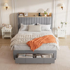 GarveeHome Bed Frame Full with Storage Headboard, Charging Station, Grey