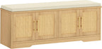 Rattan Shoe Storage Bench, 47.2" Wide Entryway Bench, Natural Oak | 2 Tier Shoe Bench with Padded Cushion, Hidden Shoe Rack Bench with Adjustable Shelves, for Hallway Living Room, Bedroom