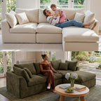 Amsleekey 108" Cloud Sectional Couch with 2 Washable Cover Sets | L-Shaped Modular Sofa with Ottoman, Deep Seat Couch for living room, DIY Covers in White and Green