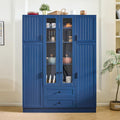 JIVOIT 71''H Large Kitchen Pantry with 6 Doors, Drawers, Adjustable Shelves, Door Shelves, Pull-Out Trays and Wine Rack, Modern Wood Storage Cabinet Cupboard for Dining Room (Blue/170)