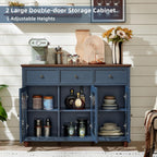 Joaxswe Farmhouse Sideboard Buffet Cabinet with Storage,48" Large Credenza with 3 Glass Doors & 3 Drawers,Adjustable Shelves Console Table,Wood Kitchen Coffee Bar for Dining Room,Living Room,Navy Blue