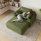 69” Floor Chaise Lounge Chair Indoor, Oversized Chaise Lounge Reading Chairs with 4 Side Pockets and 2 Cup Holders, Comfy Corduroy Sleeper Sofa Bed for Living Room Bedroom Apartment, Green