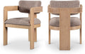 Meridian Furniture Sacha Collection Art Deco Dining Chair, Solid Fluted Wood, 22.5" W x 22" D x 31" H, Set of 2 (Brown, Natural Finish, Velvet)