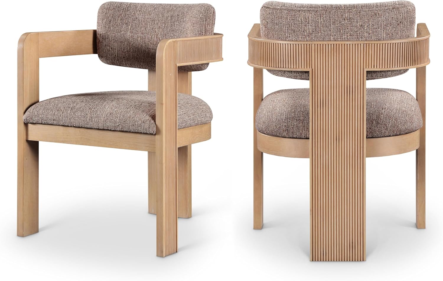 Meridian Furniture Sacha Collection Art Deco Dining Chair, Solid Fluted Wood, 22.5" W x 22" D x 31" H, Set of 2 (Brown, Natural Finish, Velvet)