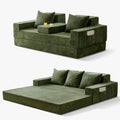 MAXYOYO Convertible Sofa Bed, 80" Oversized Loveseat Couch 4 in 1 Foldable Floor Sofa Couch in A Box with 2 Cup Holders, Folding Chair for Living Room, No Assembly Required, Green | Corded Green 4-in-1 Couch Converts Into a Floor Sofa
