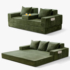 MAXYOYO Convertible Sofa Bed, 80" Oversized Loveseat Couch 4 in 1 Foldable Floor Sofa Couch in A Box with 2 Cup Holders, Folding Chair for Living Room, No Assembly Required, Green | Corded Green 4-in-1 Couch Converts Into a Floor Sofa