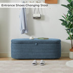 Storage Ottoman Bench End of Bed for Bedroom,45 inch Boucle Upholstered Entryway Shoe Seat Bench w/Storage,Sherpa Modern Padded Blanket Chest Stool Foot Rest for Living Room,Window Seating,Blue