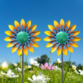 2pcs Sunflower Wind Spinner Outdoor, Freestanding Kinetic Wind Sculpture with Stake, Metal Windmill for Outside Garden Lawn Yard Art Decorations Yellow