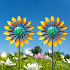 2pcs Sunflower Wind Spinner Outdoor, Freestanding Kinetic Wind Sculpture with Stake, Metal Windmill for Outside Garden Lawn Yard Art Decorations Yellow
