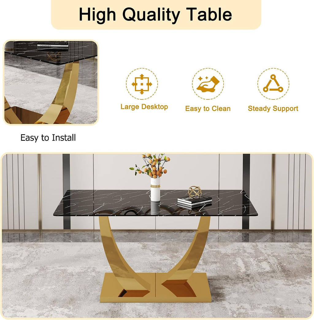 Modern Dining Table for 4/6, 63 Inch Faux Marble Dinner Table, Rectangular Kitchen Table, Easy Assembly Kitchen and Dining Room Table with Durable Frame, Scratch and Heat Resistant