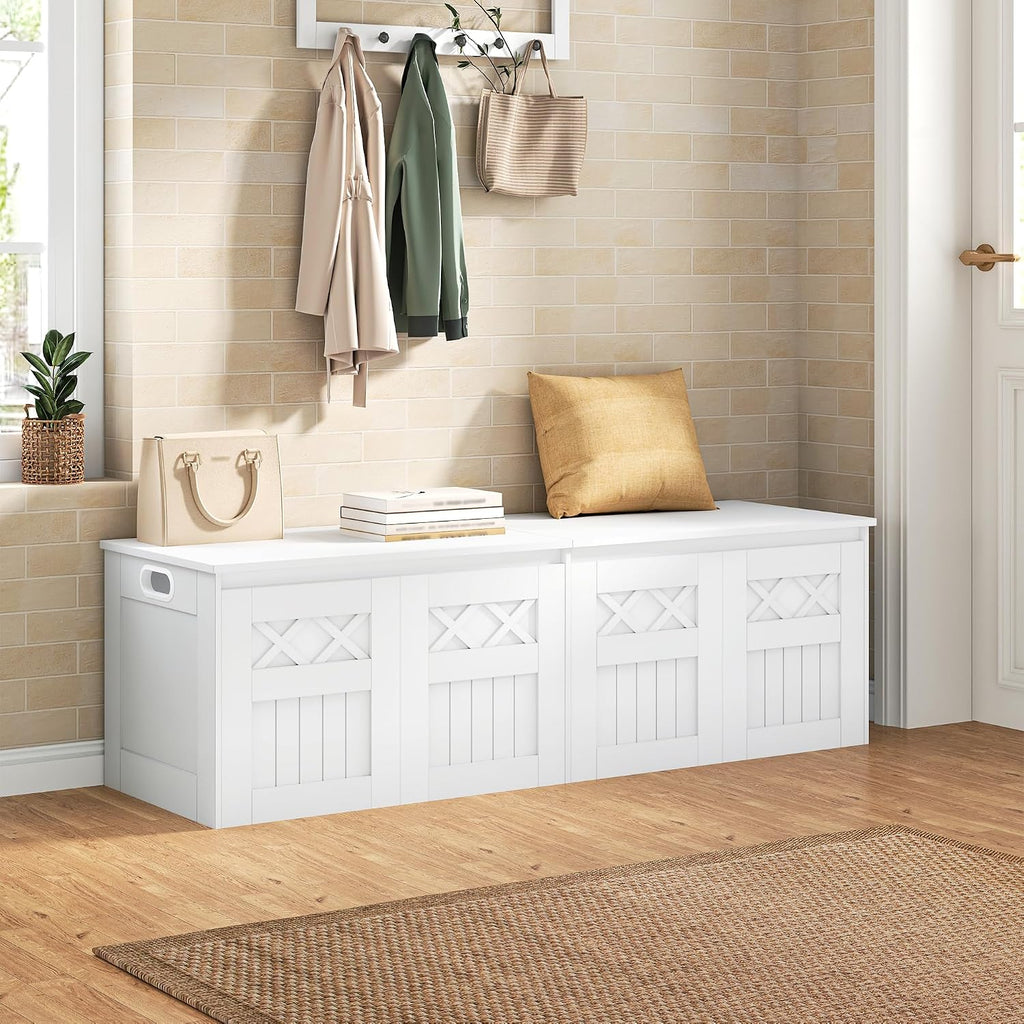 Hzuaneri 59" Modern Farmhouse Storage Chest and Bench | 70 Gal | 330lb Seat | Soft-Close Hinges | Pure White | Shoe and Blanket Storage for Bedroom, Living Room, Entryway | SB51503X