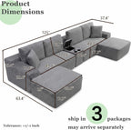 125" Oversized Sectional Couches for Living Room, Modern Cloud Couch with Ottoman,USB Port&Cup Holders, Comfy Corduroy Modular Sectional U Shape Sofa Couch for Apartment, Grey Couch in a Box