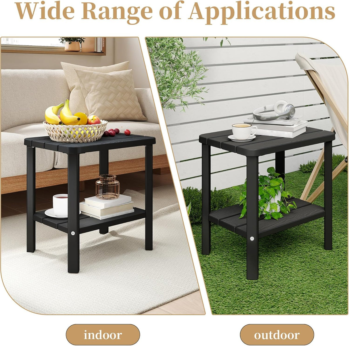 PatioZen Coffee Table Small Outdoor Side Table Weather-Resistant & Easy Assemblyr Patio Furniture,Resin Porch Table for Porch, Balcony, Indoor & Outdoor Use(Black)