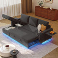 Ball & Cast 80" Sectional Sleeper Sofa Bed Pull Out Couches for Living Room | L Shaped Convertible Pull Out Sofa Bed with Storage Chaise, LED Lights, Foldable Table, USB Ports, Cup Holder and Side Pocket