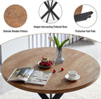 3-Piece Round Table & Chair Set, Space Saving Kitchen Breakfast Nook Walnut Wood Grain Tabletop with Metal Frame and 2 Stackable Dining Chairs for Kitchen, Dining Room, White