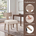 Linen Dining Chairs Set of 6 with Natural Wood Legs, Farmhouse Upholstered Side Chair with Curved Backrest for Living Room/Restaurant, Beige-Light Brown Legs