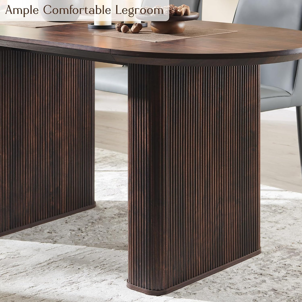 T4TREAM 63" Fluted Oval Dining Table for Kitchen Living Room, Walnut | Mid Century Modern Kitchen Table, Seats 4-6, Thickened Edge and Sturdy Strip Pedestal Base