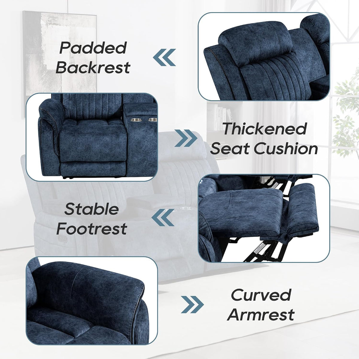 Power Zero Gravity Reclining Loveseat with Adjustable Headrest, Double Reclining Loveseat with Console, Power Loveseat Recliner with USB & Type-C Ports for Living Room (Blue)